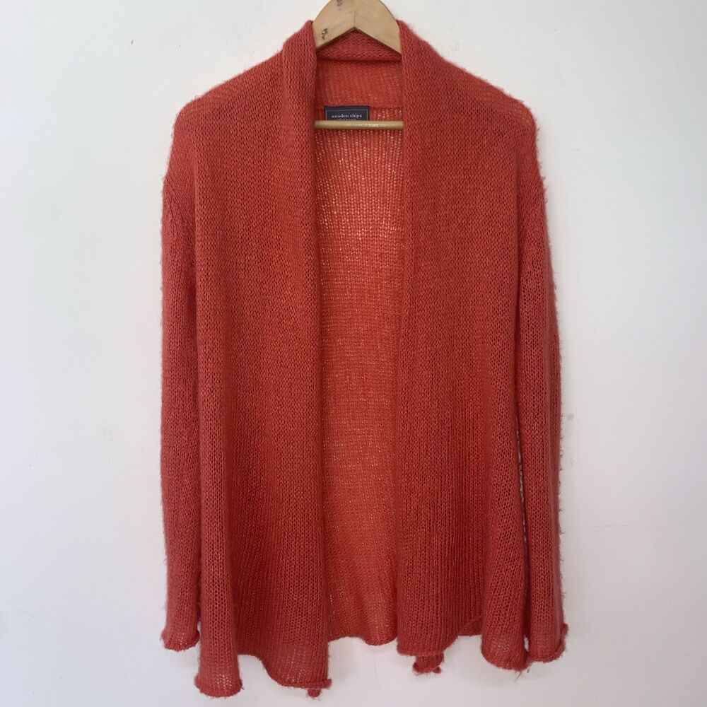 Wooden Ships Orange Wool/ Mohair Open Cardigan S/M Cozy Chic Office Lightweight